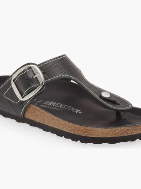 Birkenstock Gizeh Big Buckle Black Leather Thong Sandals Comfort Footbed NWOT